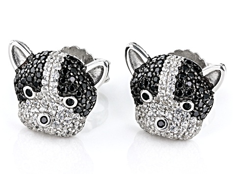 Black Spinel Rhodium Over Sterling Silver Frenchie Stud Earrings 1.28ctw