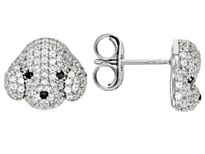 White Zircon Rhodium Over Sterling Silver Bichon Frise Stud Earrings 1.50tw