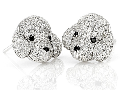 White Zircon Rhodium Over Sterling Silver Bichon Frise Stud Earrings 1.50tw