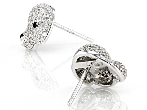 White Zircon Rhodium Over Sterling Silver Bichon Frise Stud Earrings 1.50tw