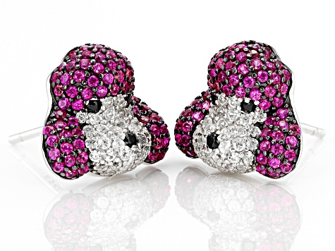 Red Lab Ruby Rhodium Over Sterling Silver Poodle Stud Earrings 1.22ctw