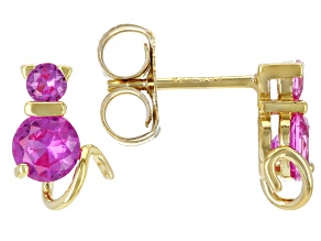 Pink Lab Created Sapphire 18k Yellow Gold Over Sterling Silver Cat Stud Earrings 1.32ctw