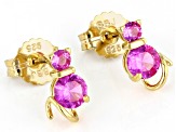 Pink Lab Created Sapphire 18k Yellow Gold Over Sterling Silver Cat Stud Earrings 1.32ctw