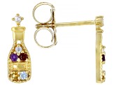 Multi Gem 18k Yellow Gold Over Sterling Silver Champagne Bottle Stud Earrings 0.16ctw