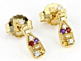 Multi Gem 18k Yellow Gold Over Sterling Silver Champagne Bottle Stud Earrings 0.16ctw