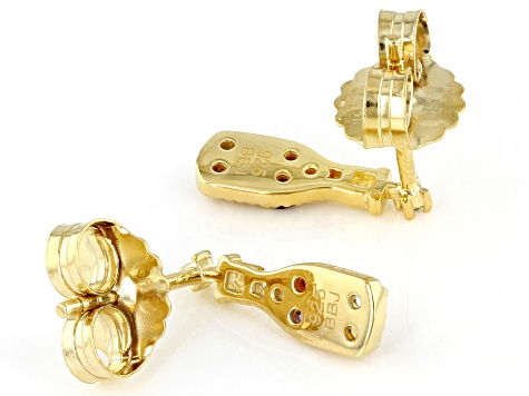 Multi Gem 18k Yellow Gold Over Sterling Silver Champagne Bottle Stud Earrings 0.16ctw