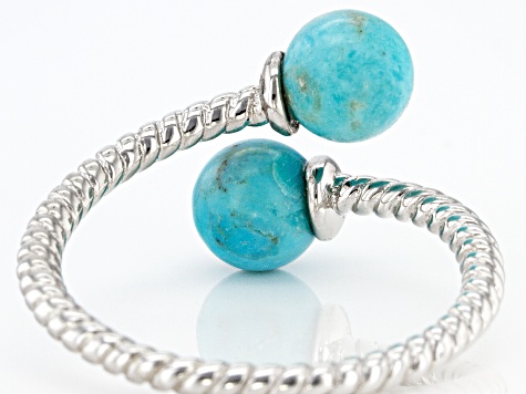Blue Composite Turquoise Rhodium Over Sterling Silver Bypass Ring