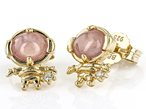 Pink Rose Quartz 18k Yellow Gold Over Sterling Silver Astronaut Stud Earrings .04ctw