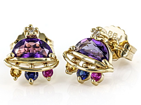 Purple Amethyst 18k Yellow Gold Over Sterling Silver Space Ship Stud Earrings 1.32ctw