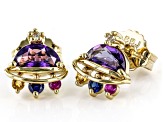 Purple Amethyst 18k Yellow Gold Over Sterling Silver Space Ship Stud Earrings 1.32ctw