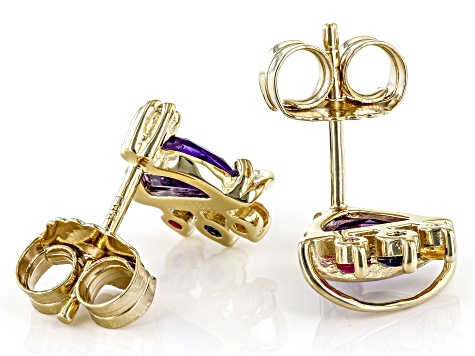 Purple Amethyst 18k Yellow Gold Over Sterling Silver Space Ship Stud Earrings 1.32ctw