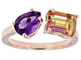 Multi Color Quartz 18k Rose Gold Over Sterling Silver Ring 2.40ctw