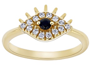 Black Spinel 18k Yellow Gold Over Sterling Silver Evil Eye Ring .38ctw