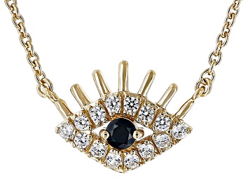 Picture of Black Spinel 18k Yellow Gold Over Sterling Silver Evil Eye Necklace .39ctw