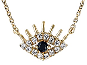 Black Spinel 18k Yellow Gold Over Sterling Silver Evil Eye Necklace .39ctw