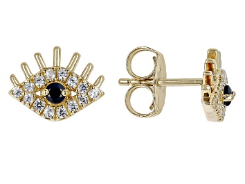 Picture of Black Spinel 18k Yellow Gold Over Sterling Silver Evil Eye Stud Earrings .50ctw