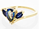 Blue Quartz with Lab Blue Sapphire & White Zircon 18k Yellow Gold Over Silver Ring 1.21ctw