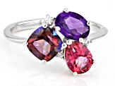 Multi-Color Quartz with Multi-Gemstone Rhodium Over Sterling Silver Ring 2.18ctw