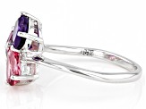 Multi-Color Quartz with Multi-Gemstone Rhodium Over Sterling Silver Ring 2.18ctw