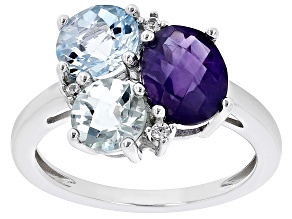 Purple African Amethyst Rhodium Over Sterling Silver Ring 3.34ctw