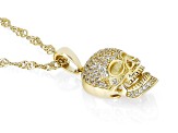 White Lab Created Sapphire 18k Yellow Gold Over Sterling Silver Skull Pendant with Chain .72ctw