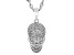 White Lab Created Sapphire Rhodium Over Sterling Silver Skull Pendant With Chain .72ctw