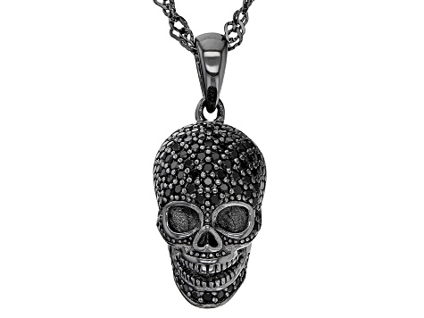 Black Spinel, Black Rhodium Over Sterling Silver Skull Pendant with Chain .84ctw