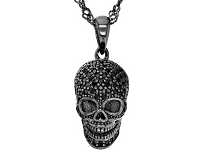 Black Spinel, Black Rhodium Over Sterling Silver Skull Pendant with Chain .84ctw