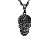 Black Spinel, Black Rhodium Over Sterling Silver Skull Pendant with Chain .84ctw