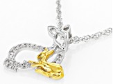 White Zircon Rhodium & 18k Yellow Gold Over Sterling Silver Deer Pendant With Chain .11ctw