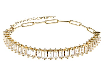 Picture of White Lab Created Sapphire 18k Yellow Gold Over Sterling Silver Paperclip Bracelet 6.65ctw