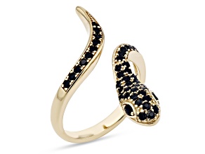 Black Spinel 18k Yellow Gold Over Sterling Silver Snake Bypass Ring 0.72ctw