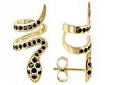 Black Spinel 18k Yellow Gold Over Sterling Silver Snake Climber Cuff Earrings 0.63ctw