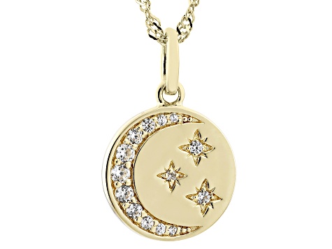 White Zircon 18k Yellow Gold Over Sterling Silver Moon Pendant with Chain
