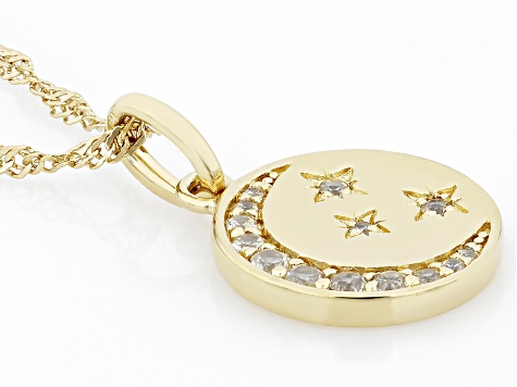 White Zircon 18k Yellow Gold Over Sterling Silver Moon Pendant with Chain