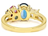 London Blue Topaz with Multi-Gemstone 18k Yellow Gold Over Sterling Silver Ring 2.39ctw