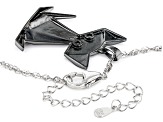 White Zircon, Black Rhodium Over Sterling Silver Origami Cat Pendant with Chain .09ctw