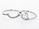 White Lab Created Sapphire Rhodium Over Sterling Silver Ring Set of 2, 1.31ctw