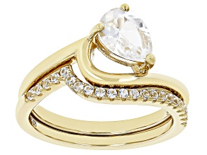 White Lab Created Sapphire 18k Yellow Gold Over Sterling Silver Ring Set of 2, 1.31ctw