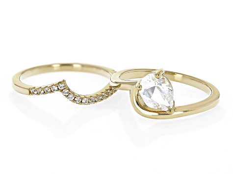 White Lab Created Sapphire 18k Yellow Gold Over Sterling Silver Ring Set of 2, 1.31ctw