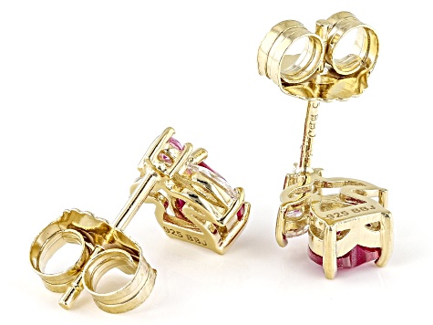 Red Lab Created Ruby 18k Yellow Over Silver Earrings 1.34ctw