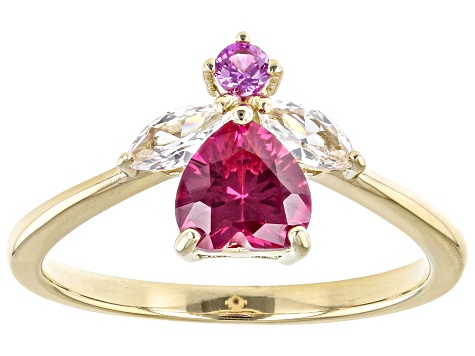 Red Lab Created Ruby 18k Yellow Gold Over Silver Ring 1.23ctw