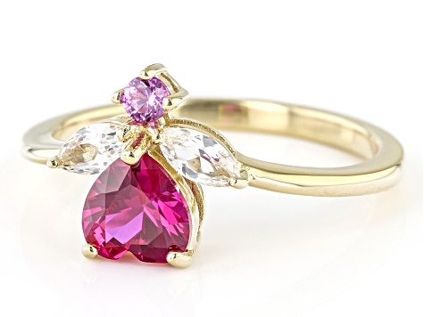 Red Lab Created Ruby 18k Yellow Gold Over Silver Ring 1.23ctw