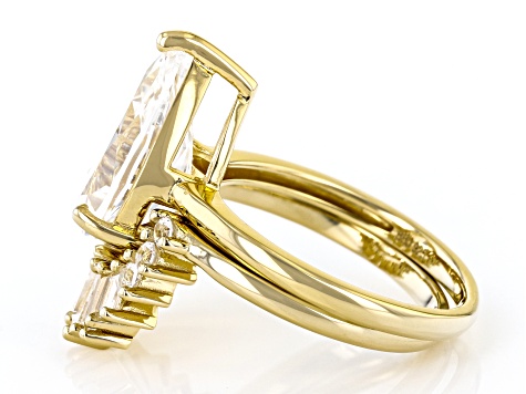 White Lab Created Sapphire 18k Yellow Gold Over Sterling Silver Ring Set of 2 6.16ctw