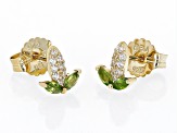 White Zircon with Chrome Diopside 18k Yellow Gold Over Sterling Silver Corn Stud Earrings .50ctw