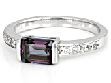 Lab Created Alexandrite With White Topaz Rhodium Over Sterling Silver Ring 1.20ctw