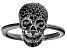 Black Spinel, Black Rhodium Over Sterling Silver Pave Skull Ring .84ctw