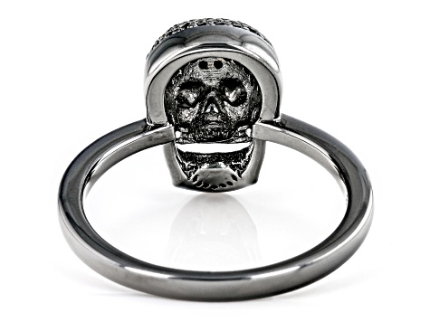 Black Spinel, Black Rhodium Over Sterling Silver Pave Skull Ring 