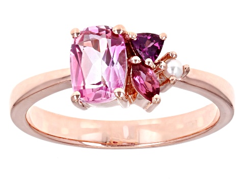 Pink Topaz With Multi-Gemstone 18k Rose Gold Over Sterling Silver Ring 1.04ctw