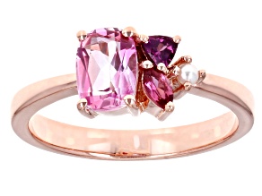 Pink Topaz With Multi-Gemstone 18k Rose Gold Over Sterling Silver Ring 1.07ctw